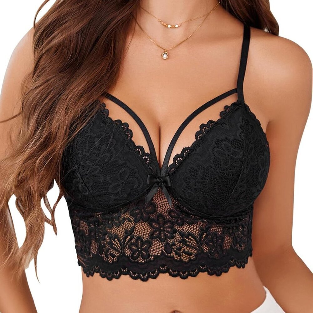 Lace Bralette for Women Lingerie Spaghetti Adjustable Strap Tank Camisole Crop T - Picture 1 of 6